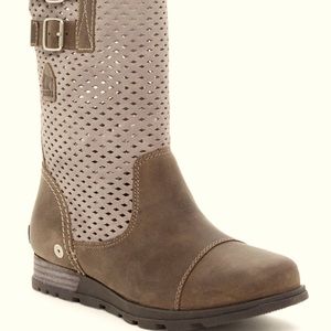 Sorel Tan Mid-calf Leather 2 Buckle Mesh Top Boot